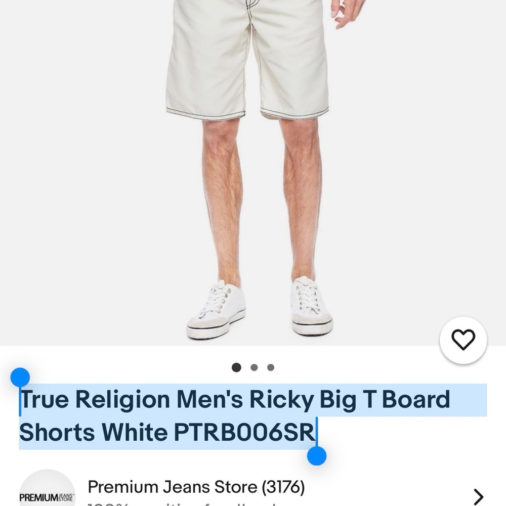 True Religion Men's White Board Shorts